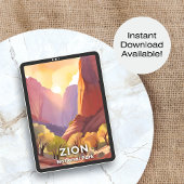 水彩画 Zion National Park 旅行 ポスター