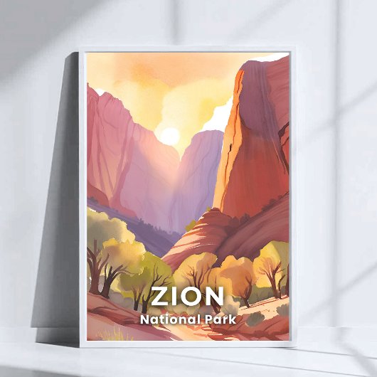 水彩画 Zion National Park 旅行 ポスター