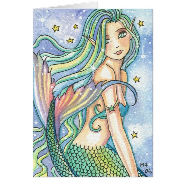 水彩画ACEO人魚カード (正面)