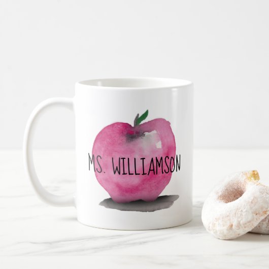 水彩画APPLEのモダン、先生 コーヒーマグカップ (ドーナツ)