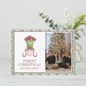 水彩画Burgundy Amaryllisクリスマスフォト シーズンカード (スタンド正面)