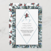 水彩画ConifierおよびPineconesの休日の昼食会 招待状 (正面/裏面)