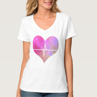 水彩画EKGのハート Tシャツ