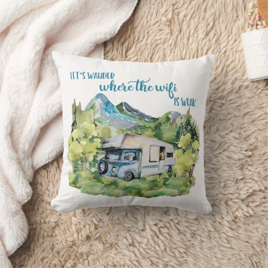 水彩画RV Motorhomeのキャンプ場面 クッション (ブランケット)