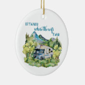 水彩画RV Motorhomeのキャンプ場面 セラミックオーナメント (右)