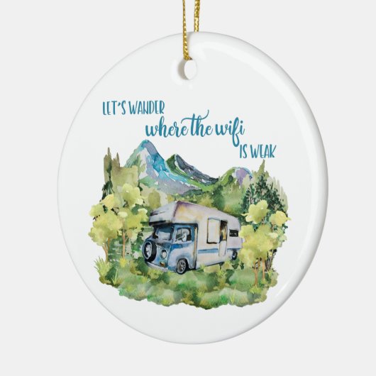 水彩画RV Motorhomeのキャンプ場面 セラミックオーナメント (左)