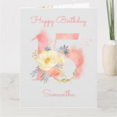 水彩番号15 パーソナライズされた 15誕生日 カード (正面)