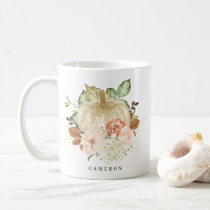 水彩白いカボチャと金ゴールドグリッター秋 コーヒーマグカップ