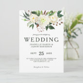 水彩白いバラ結婚ズ 招待状 (スタンド正面)