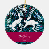 水彩白いバンニークリスマスオーナメント セラミックオーナメント (正面)