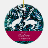 水彩白いバンニークリスマスオーナメント セラミックオーナメント (裏面)