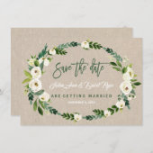 水彩白いフローラ手書き日付の保存 セーブザデート (正面/裏面)