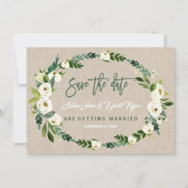 水彩白いフローラ手書き日付の保存 セーブザデート