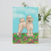水彩白いプードルと花ノートカード サンキューカード (スタンド正面)