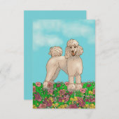 水彩白いプードルと花ノートカード サンキューカード (正面/裏面)