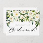 水彩白い花が私の花嫁になる インビテーションポストカード (正面/裏面)