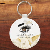 水彩白い花と美しい目 キーホルダー (正面)