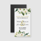 水彩白い花の磁気保存日付 (正面/裏面)