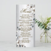 水彩白い花ゴールデンフレームシルバーディナー メニュー (スタンド正面)