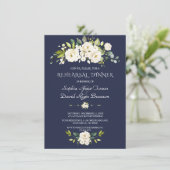 水彩白い花ネイビーリハーサルディナー 招待状 (スタンド正面)