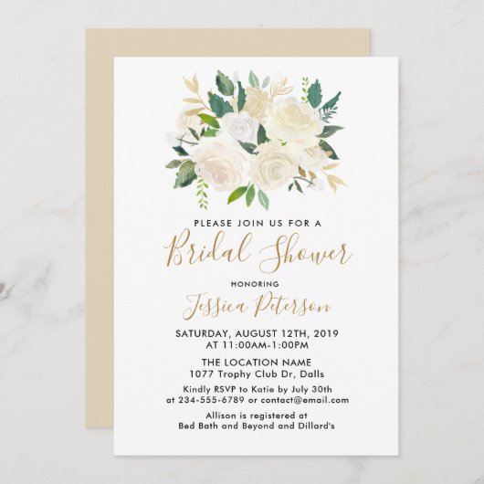 水彩白い花ブライダルシャワー招待状 招待状 (正面/裏面)