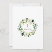 水彩白い花リースクロスバプテスマ 招待状 (裏面)