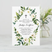 水彩白い花最初の聖餐式 招待状 (スタンド正面)