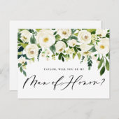 水彩白い花私の男の提案 インビテーションポストカード (正面/裏面)