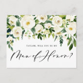 水彩白い花私の男の提案 インビテーションポストカード (正面)