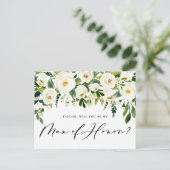 水彩白い花私の男の提案 インビテーションポストカード (スタンド正面)