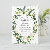 水彩白い花金ゴールドクロスガールバプテスマ 招待状 (スタンド正面)