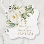 水彩白い花金ゴールドクロスボーイバプテスマ フェイバータグ (正面)