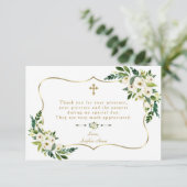 水彩白い花金ゴールドフレームガールバプテスマ サンキューカード (スタンド正面)