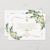 水彩白い花金ゴールドフレームガールバプテスマ サンキューカード (正面/裏面)