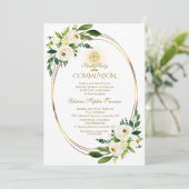 水彩白い花金ゴールド聖餐式 招待状 (スタンド正面)