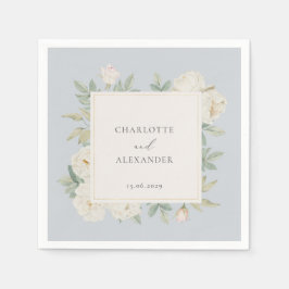 水彩白い花、ライトブルー結婚ズ スタンダードカクテルナプキン