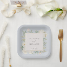 水彩白い花、ライトブルー結婚ズ