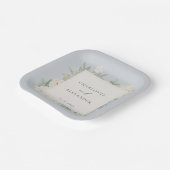 水彩白い花、ライトブルー結婚ズ ペーパープレート (傾斜あり)