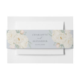 水彩白い花、ライトブルー結婚ズ 招待状ベリーバンド