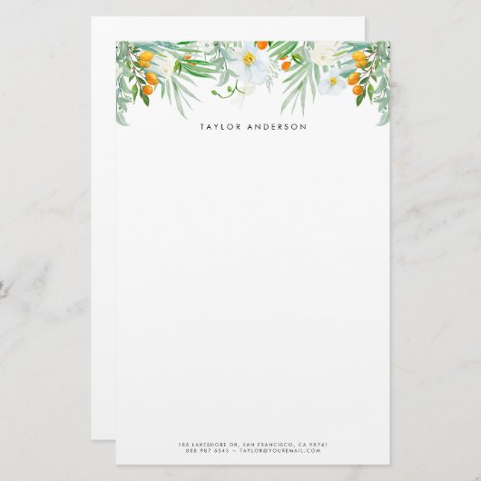 水彩白い蘭とクンクアツカスタム 便箋 (正面/裏面)