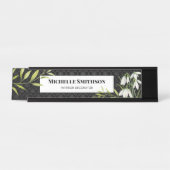 水彩白い雪だるまとローレルダマスク デスクネームプレート (正面)