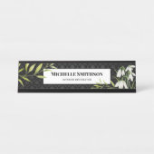 水彩白い雪だるまとローレルダマスク デスクネームプレート (正面)