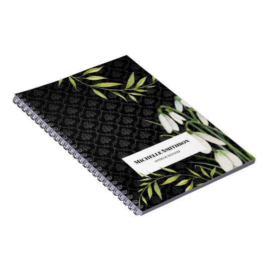 水彩白い雪だるまとローレルダマスク ノートブック (右側)