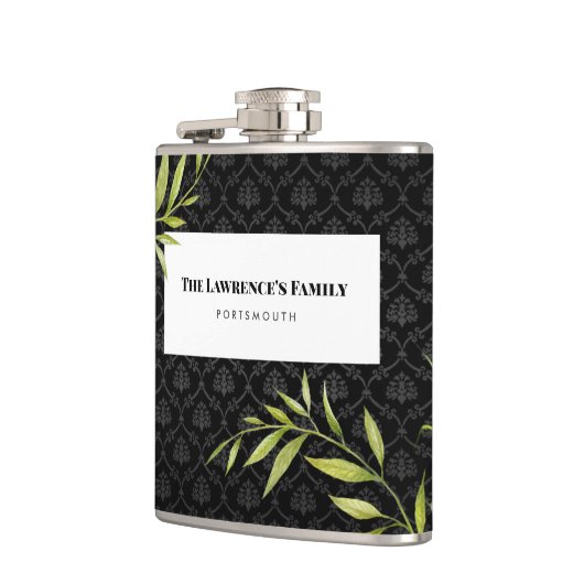 水彩白い雪だるまとローレルダマスク フラスク (左)