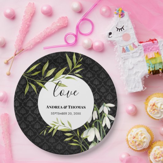 水彩白い雪だるまとローレルダマスク ペーパープレート (パーティー)