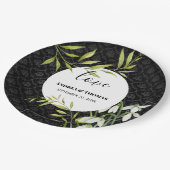 水彩白い雪だるまとローレルダマスク ペーパープレート (アングル)