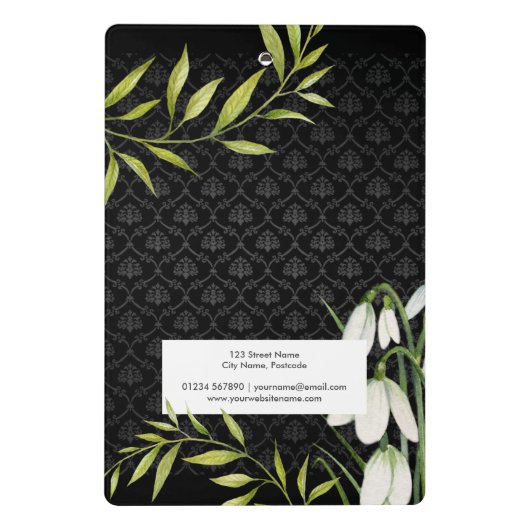 水彩白い雪だるまとローレルダマスク ミニクリップボード (裏面)