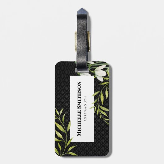 水彩白い雪だるまとローレルダマスク ラゲッジタグ (裏面縦)