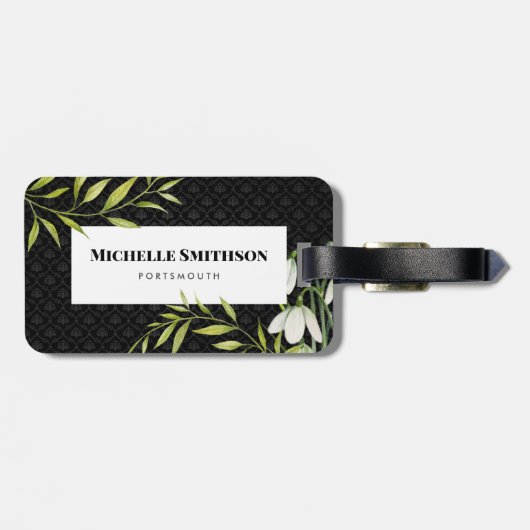 水彩白い雪だるまとローレルダマスク ラゲッジタグ (裏面横)