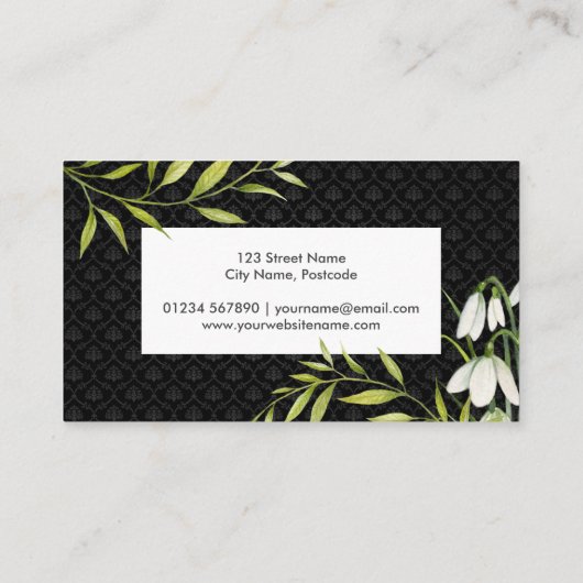 水彩白い雪だるまとローレルダマスク 名刺 (裏面)